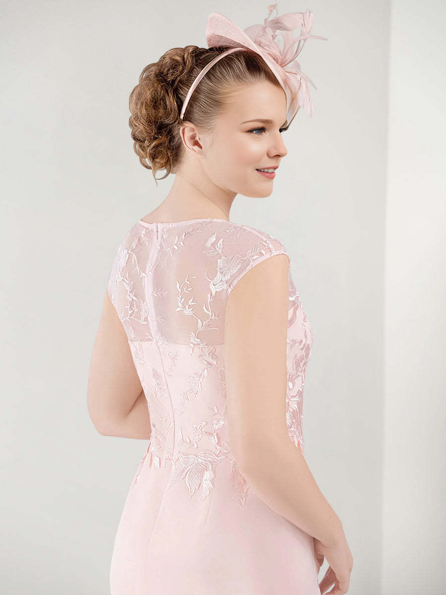 Round Neck Mother of the Bride Sheath/Column Dresses with Applique & Jacket