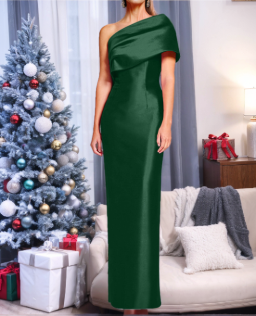 One-Shoulder Sleeveless Floor-Length Sheath/Column Mother of the Bride Dress with Bowknot