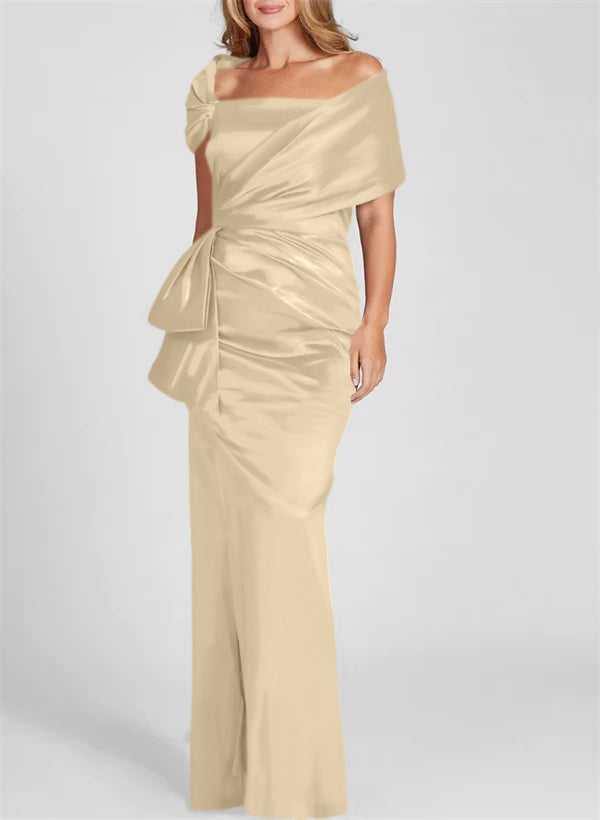 Off-the-Shoulder Floor-Length Sheath/Column Gown for the Mother of the Bride