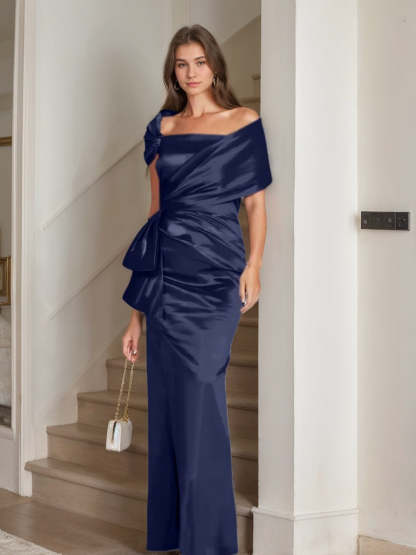 Off-the-Shoulder Floor-Length Sheath/Column Gown for the Mother of the Bride