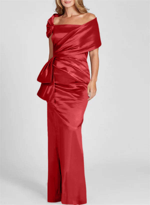 Off-the-Shoulder Floor-Length Sheath/Column Gown for the Mother of the Bride