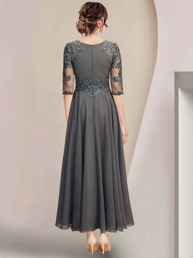 Scoop Neck Tea-Length A-Line Princess Gowns for the Mother of the Bride