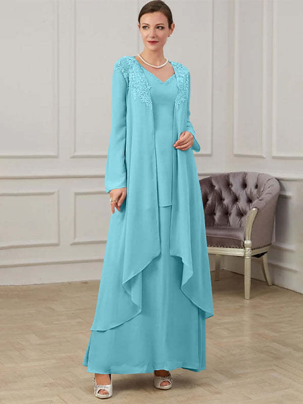 Floor-Length V-Neck A-Line Princess Gown for the Mother of the Bride