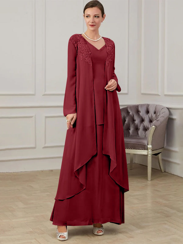 Floor-Length V-Neck A-Line Princess Gown for the Mother of the Bride