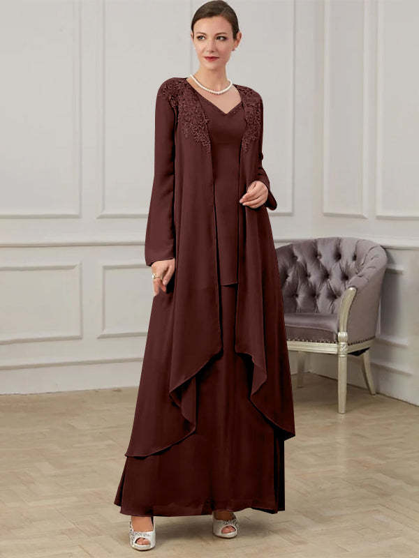 Floor-Length V-Neck A-Line Princess Gown for the Mother of the Bride
