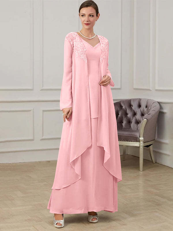 Floor-Length V-Neck A-Line Princess Gown for the Mother of the Bride