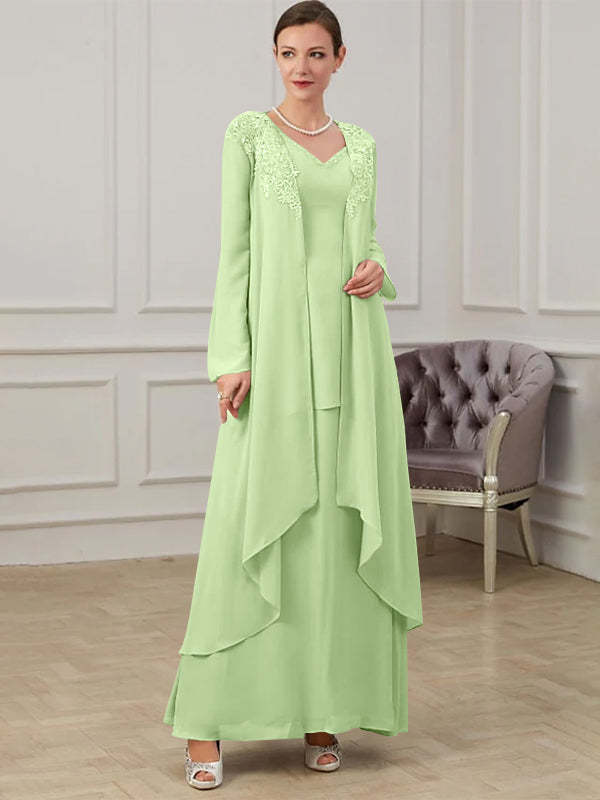 Floor-Length V-Neck A-Line Princess Gown for the Mother of the Bride