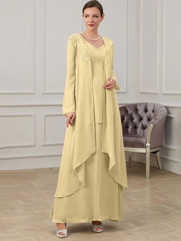 Floor-Length V-Neck A-Line Princess Gown for the Mother of the Bride