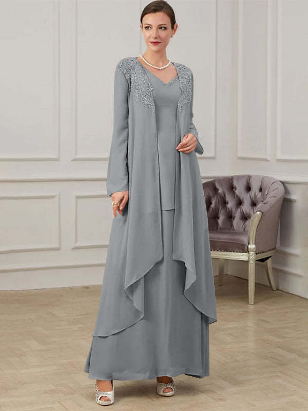Floor-Length V-Neck A-Line Princess Gown for the Mother of the Bride