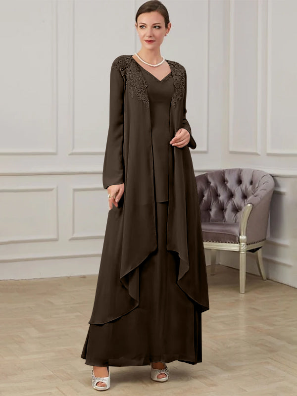 Floor-Length V-Neck A-Line Princess Gown for the Mother of the Bride