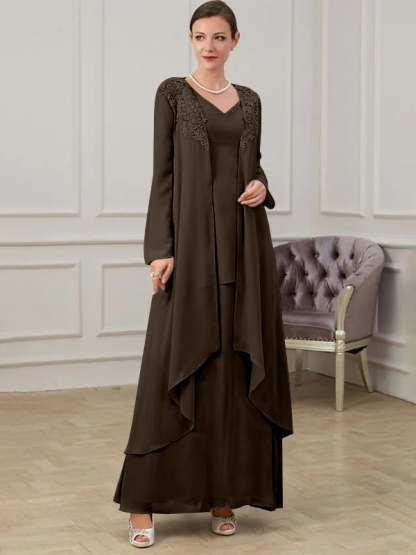 Floor-Length V-Neck A-Line Princess Gown for the Mother of the Bride