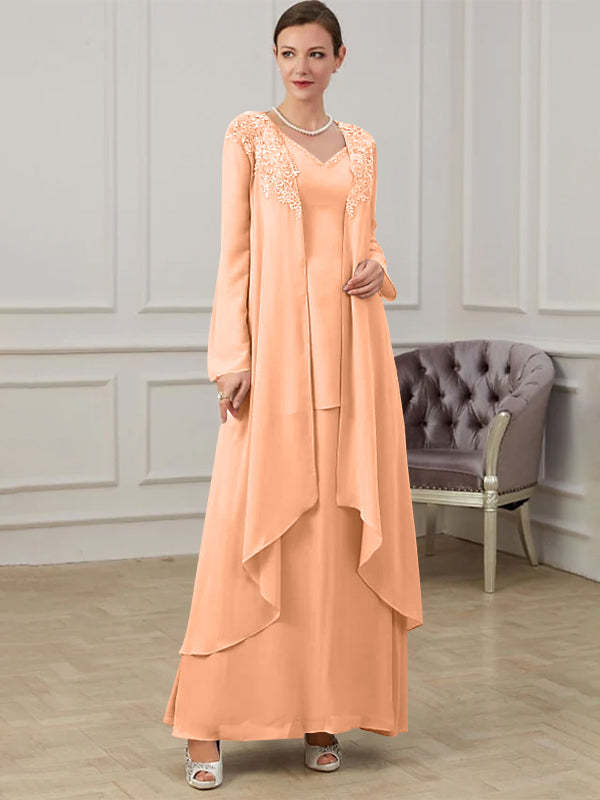 Floor-Length V-Neck A-Line Princess Gown for the Mother of the Bride