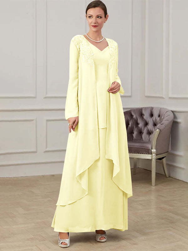 Floor-Length V-Neck A-Line Princess Gown for the Mother of the Bride