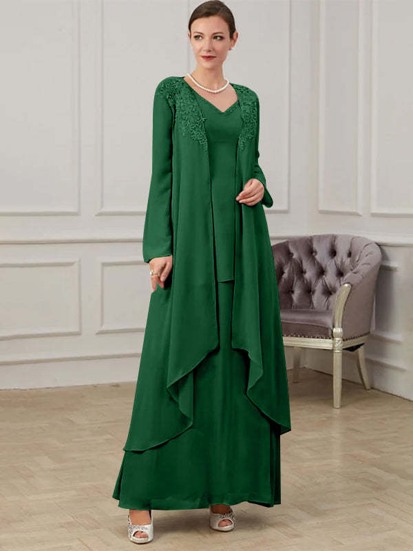 Floor-Length V-Neck A-Line Princess Gown for the Mother of the Bride