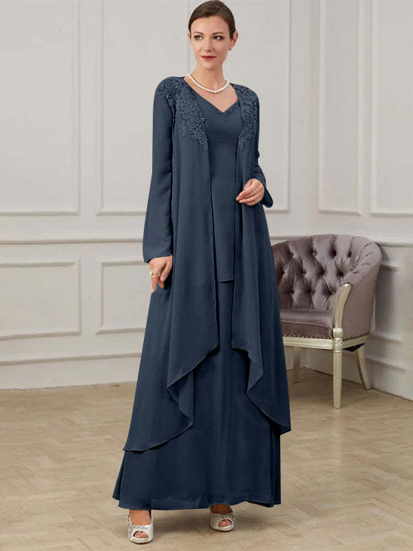 Floor-Length V-Neck A-Line Princess Gown for the Mother of the Bride
