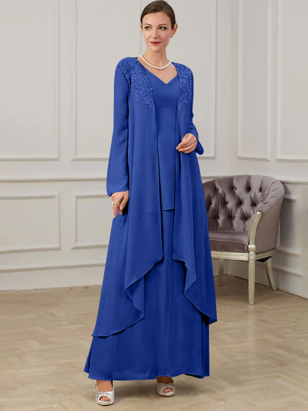 Floor-Length V-Neck A-Line Princess Gown for the Mother of the Bride