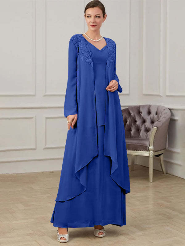 Floor-Length V-Neck A-Line Princess Gown for the Mother of the Bride