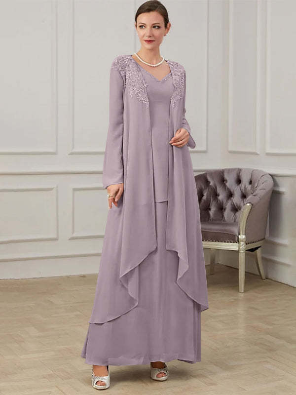 Floor-Length V-Neck A-Line Princess Gown for the Mother of the Bride