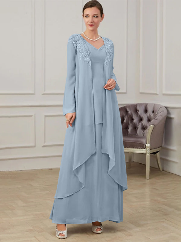 Floor-Length V-Neck A-Line Princess Gown for the Mother of the Bride