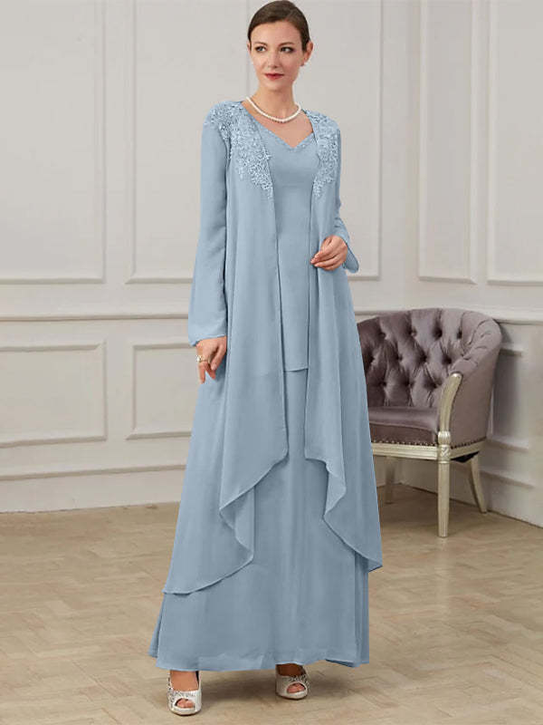 Floor-Length V-Neck A-Line Princess Gown for the Mother of the Bride