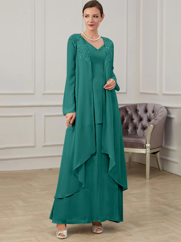 Floor-Length V-Neck A-Line Princess Gown for the Mother of the Bride