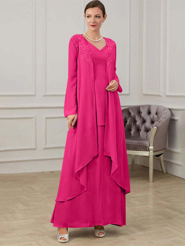 Floor-Length V-Neck A-Line Princess Gown for the Mother of the Bride