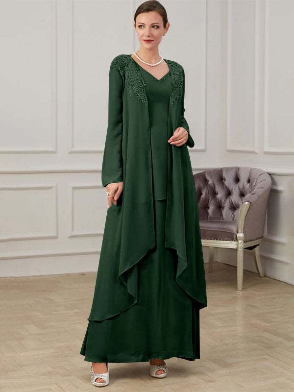 Floor-Length V-Neck A-Line Princess Gown for the Mother of the Bride