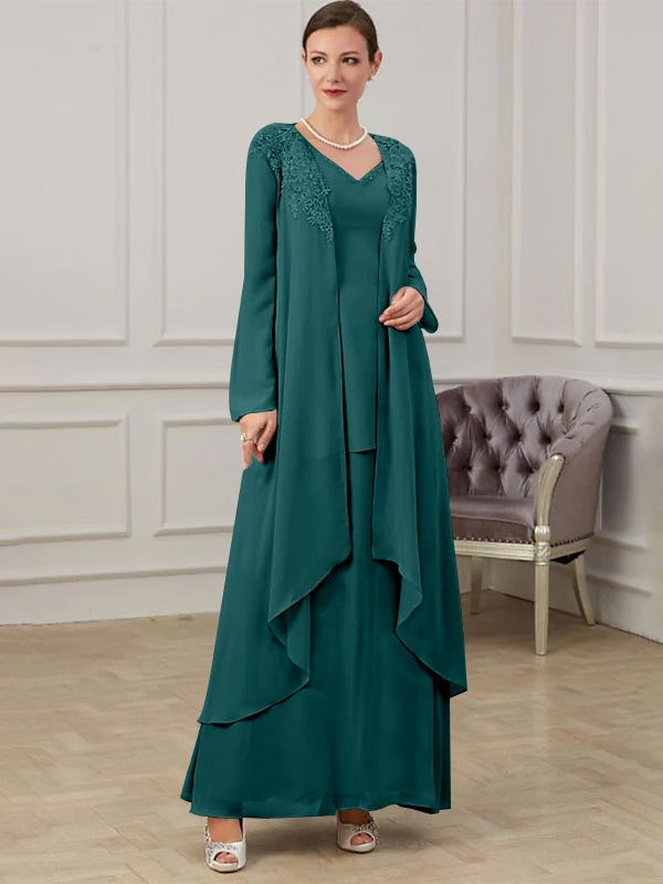 Floor-Length V-Neck A-Line Princess Gown for the Mother of the Bride