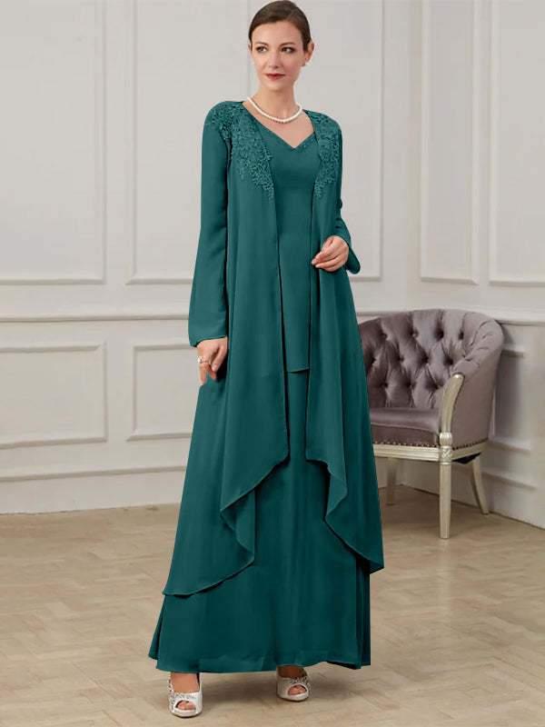 Floor-Length V-Neck A-Line Princess Gown for the Mother of the Bride