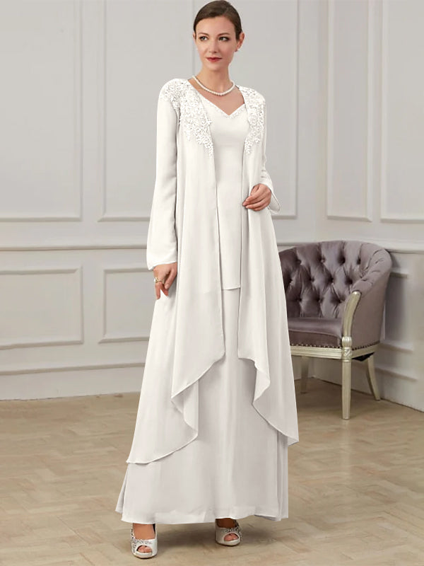 Floor-Length V-Neck A-Line Princess Gown for the Mother of the Bride