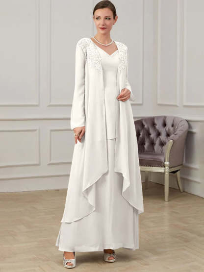 Floor-Length V-Neck A-Line Princess Gown for the Mother of the Bride