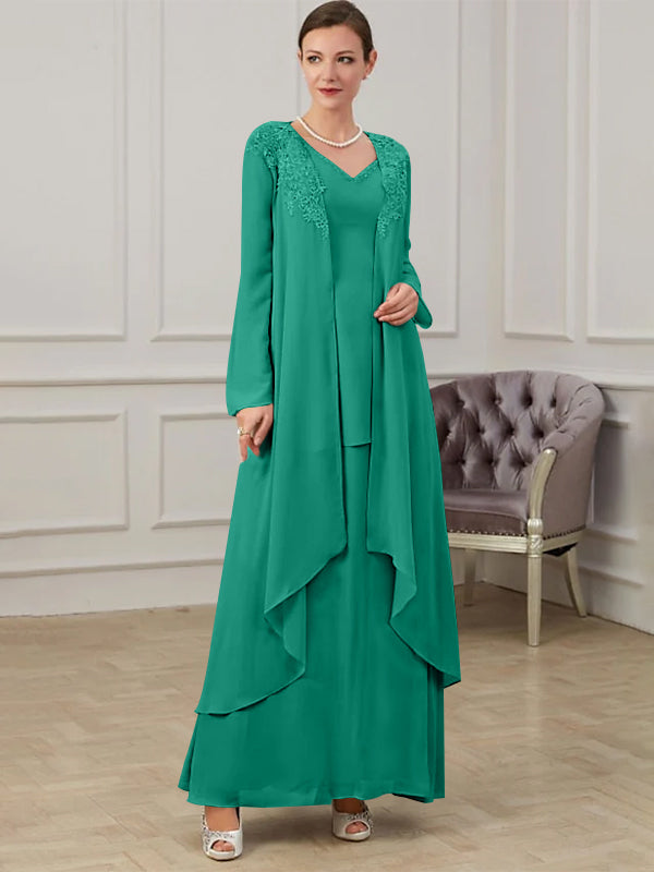 Floor-Length V-Neck A-Line Princess Gown for the Mother of the Bride