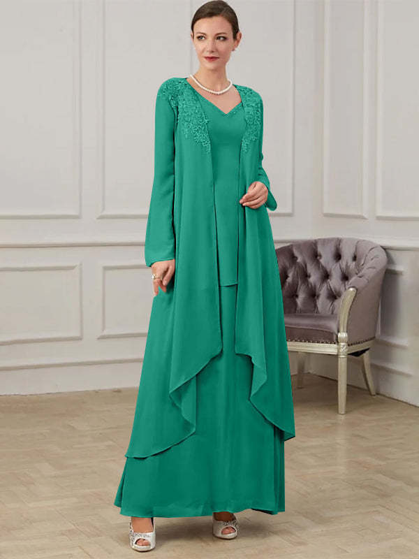 Floor-Length V-Neck A-Line Princess Gown for the Mother of the Bride