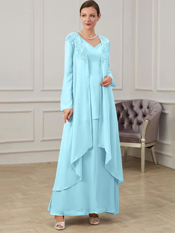 Floor-Length V-Neck A-Line Princess Gown for the Mother of the Bride