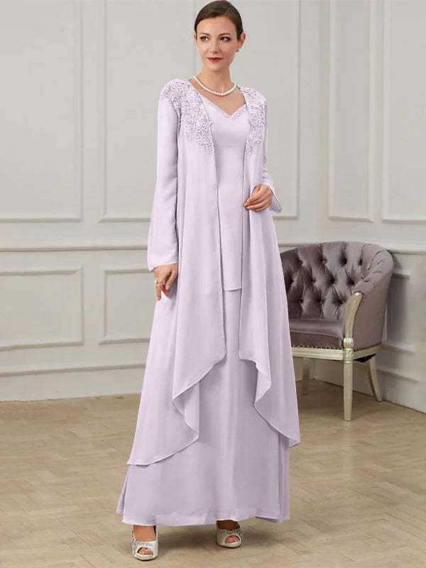 Floor-Length V-Neck A-Line Princess Gown for the Mother of the Bride