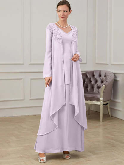 Floor-Length V-Neck A-Line Princess Gown for the Mother of the Bride