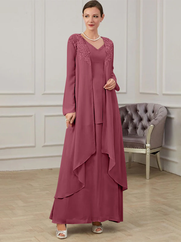 Floor-Length V-Neck A-Line Princess Gown for the Mother of the Bride