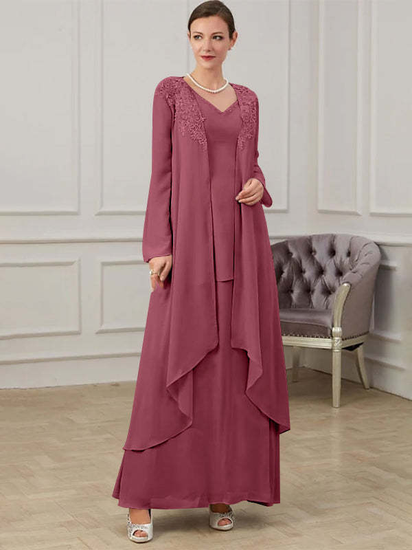 Floor-Length V-Neck A-Line Princess Gown for the Mother of the Bride