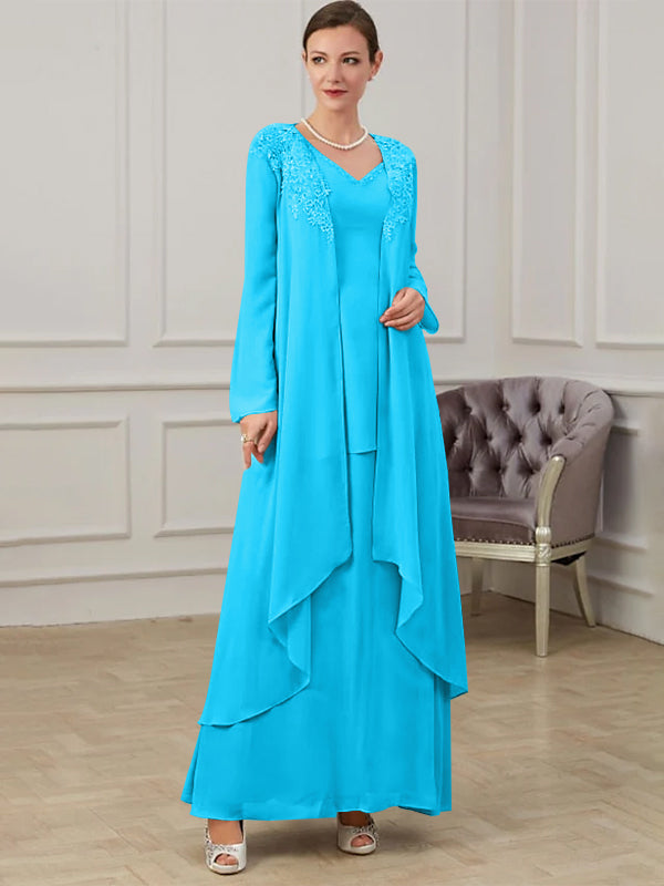 Floor-Length V-Neck A-Line Princess Gown for the Mother of the Bride