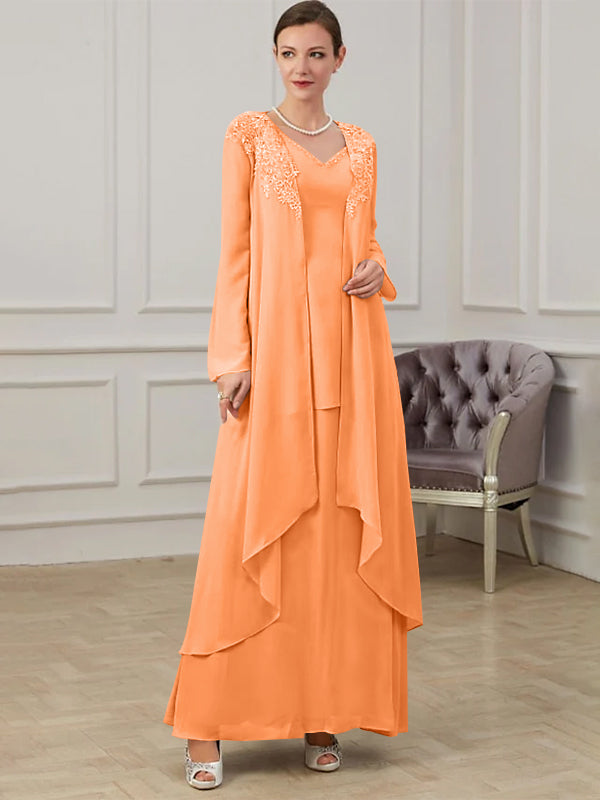 Floor-Length V-Neck A-Line Princess Gown for the Mother of the Bride
