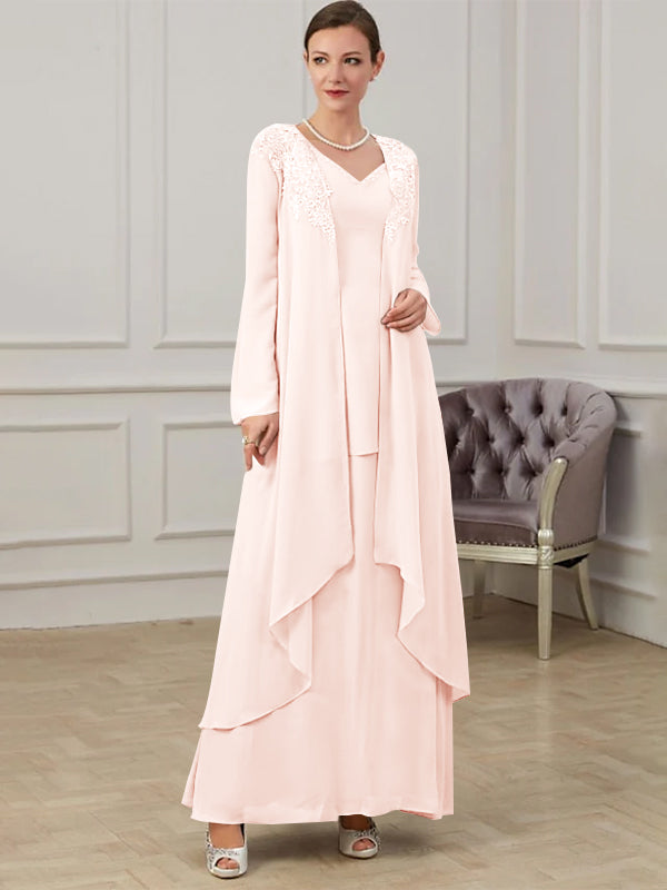 Floor-Length V-Neck A-Line Princess Gown for the Mother of the Bride