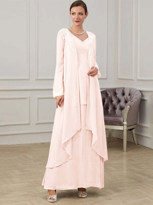 Floor-Length V-Neck A-Line Princess Gown for the Mother of the Bride