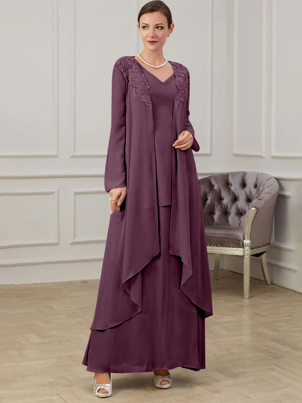 Floor-Length V-Neck A-Line Princess Gown for the Mother of the Bride