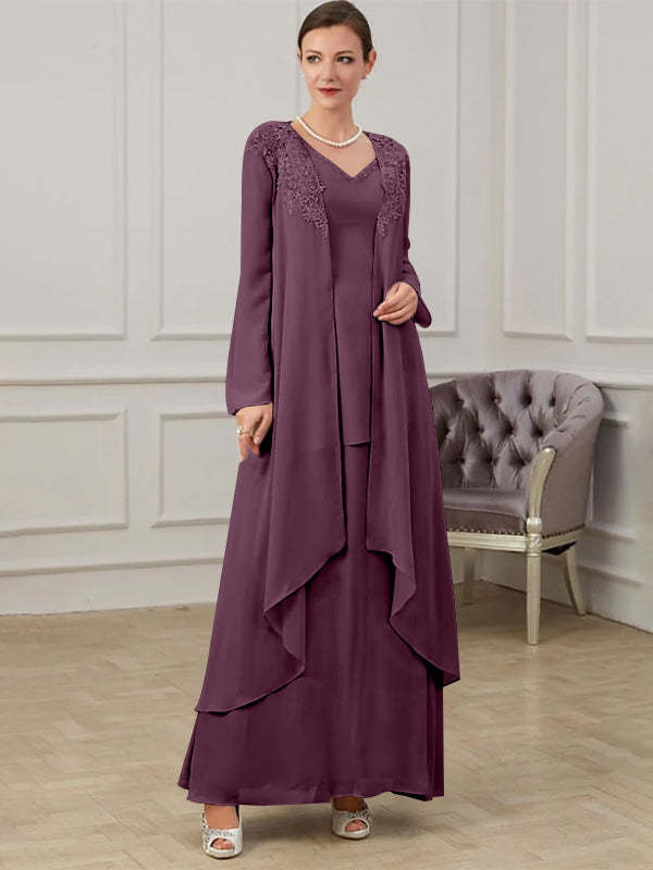 Floor-Length V-Neck A-Line Princess Gown for the Mother of the Bride