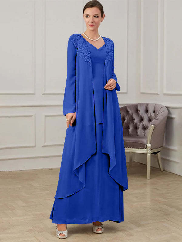 Floor-Length V-Neck A-Line Princess Gown for the Mother of the Bride