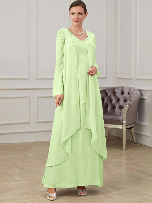 Floor-Length V-Neck A-Line Princess Gown for the Mother of the Bride