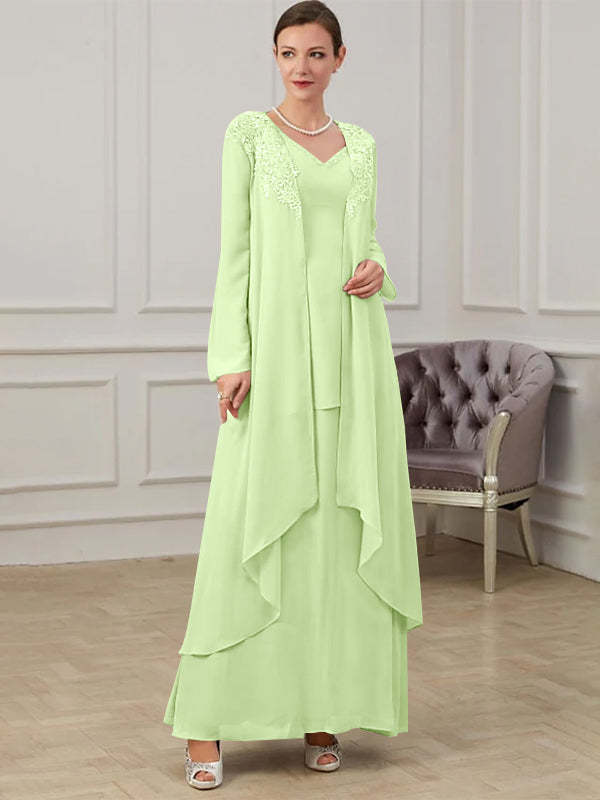 Floor-Length V-Neck A-Line Princess Gown for the Mother of the Bride
