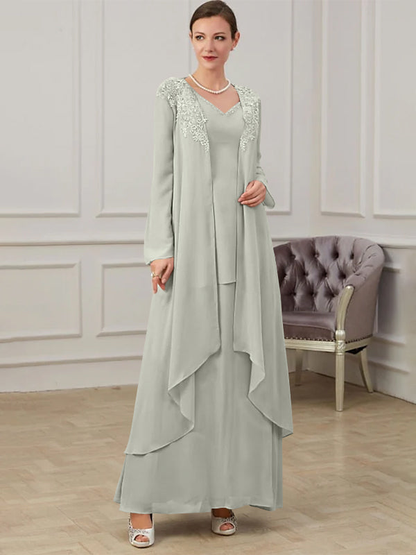 Floor-Length V-Neck A-Line Princess Gown for the Mother of the Bride