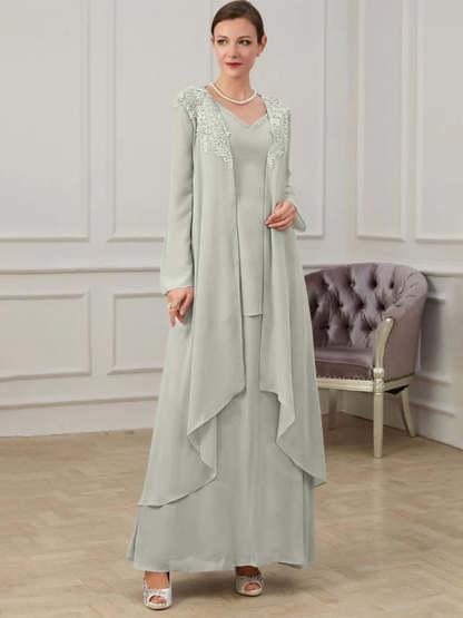Floor-Length V-Neck A-Line Princess Gown for the Mother of the Bride