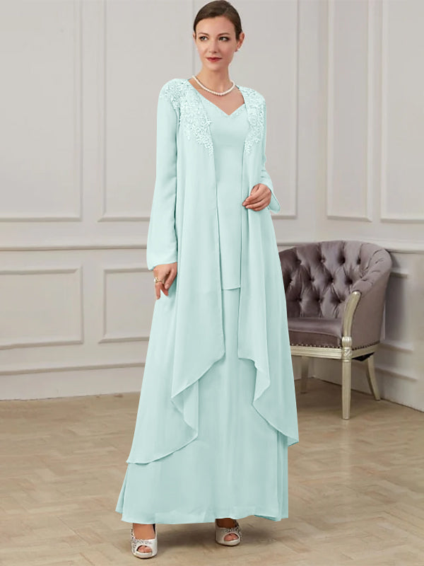 Floor-Length V-Neck A-Line Princess Gown for the Mother of the Bride